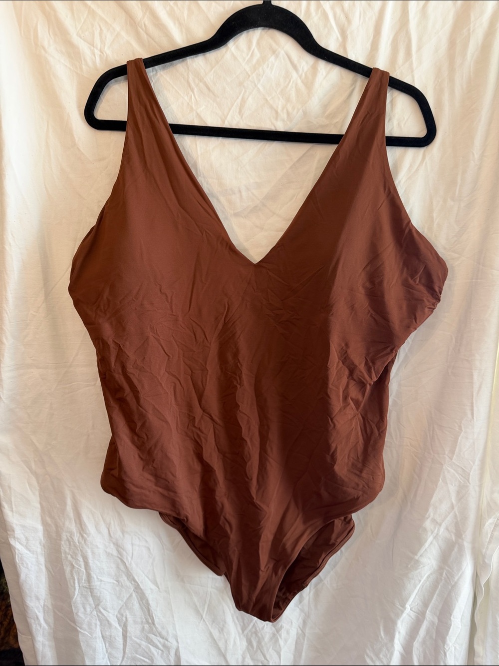 Everlane Deep V One-Piece Swimsuit in Chocolate